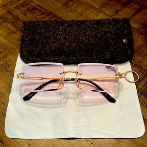 Rectangular Rimless Soft Candy Pink Lense Sunglasses
